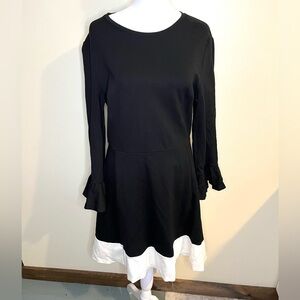 Kate Spade Black and White Colorblock Long Sleeve Ponte Dress Bell Sleeves